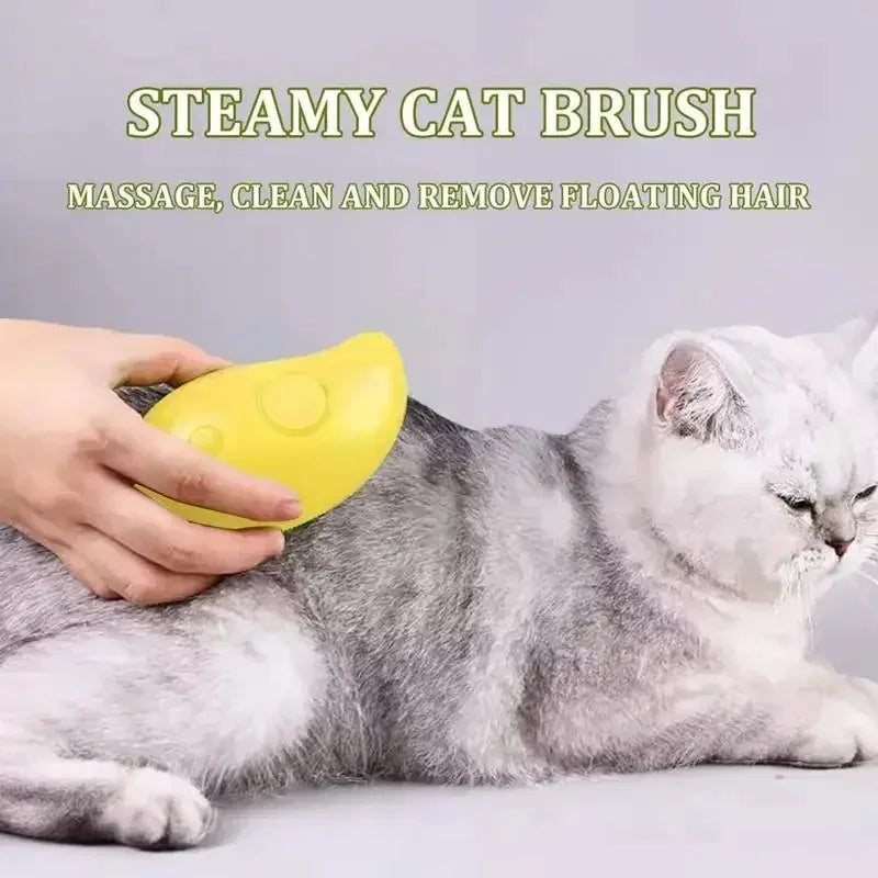 Electric Pet Steam Brush – 3-in-1 Grooming & Massage