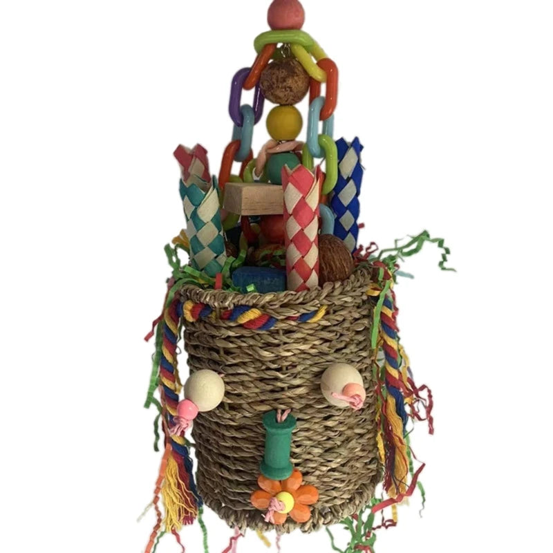Hanging Seagrass Foraging Basket Toy for Birds
