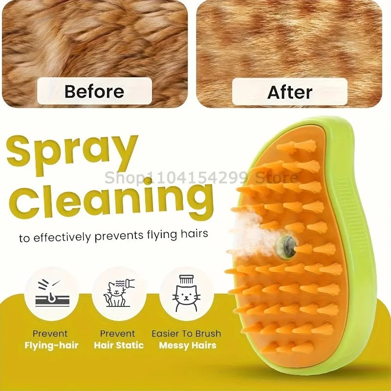Electric Pet Steam Brush – 3-in-1 Grooming & Massage